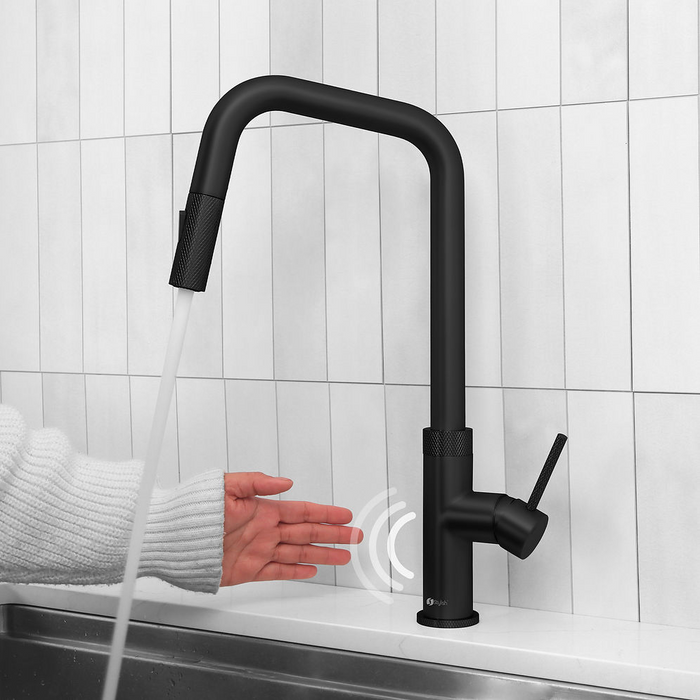Stylish Gela Single Handle Pull Down Touchless Kitchen Faucet in Matte Black - K-150NM