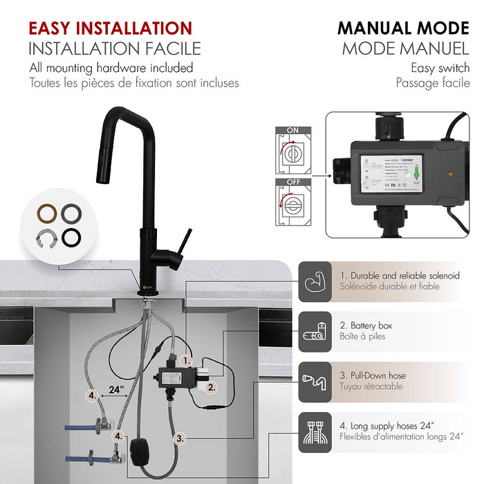 Stylish Gela Single Handle Pull Down Touchless Kitchen Faucet in Matte Black - K-150NM