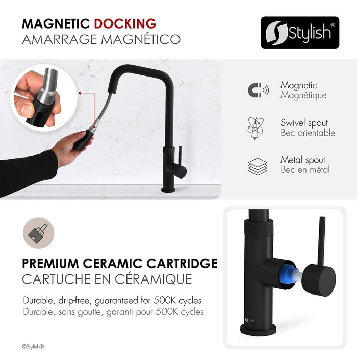 Stylish Gela Single Handle Pull Down Touchless Kitchen Faucet in Matte Black - K-150NM