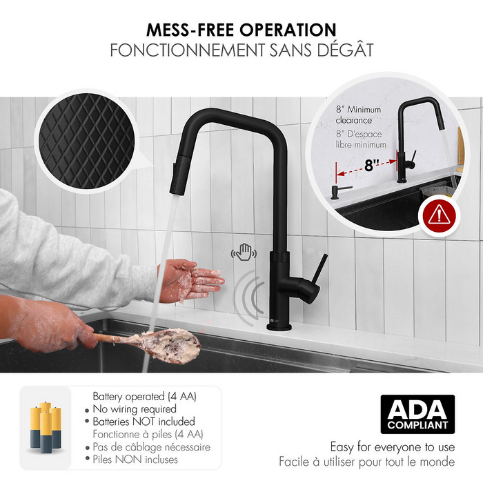Stylish Gela Single Handle Pull Down Touchless Kitchen Faucet in Matte Black - K-150NM