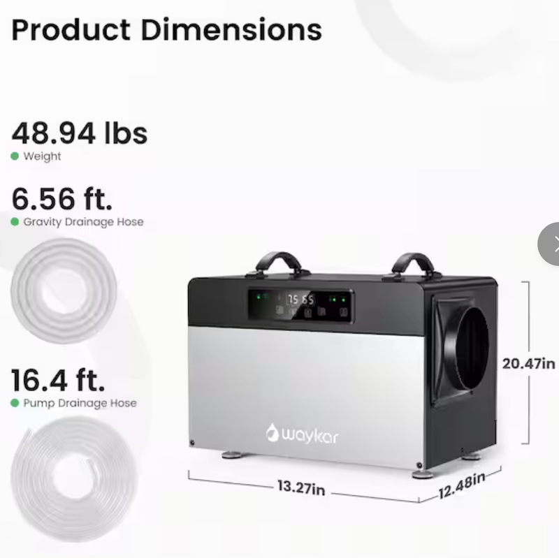 Waykar 125 pt. 6500 sq. ft. Commercial Dehumidifier with Built-in Pump&Drain Hose for Crawl Space, Basement and Garage in Black -AFY2.0DPM