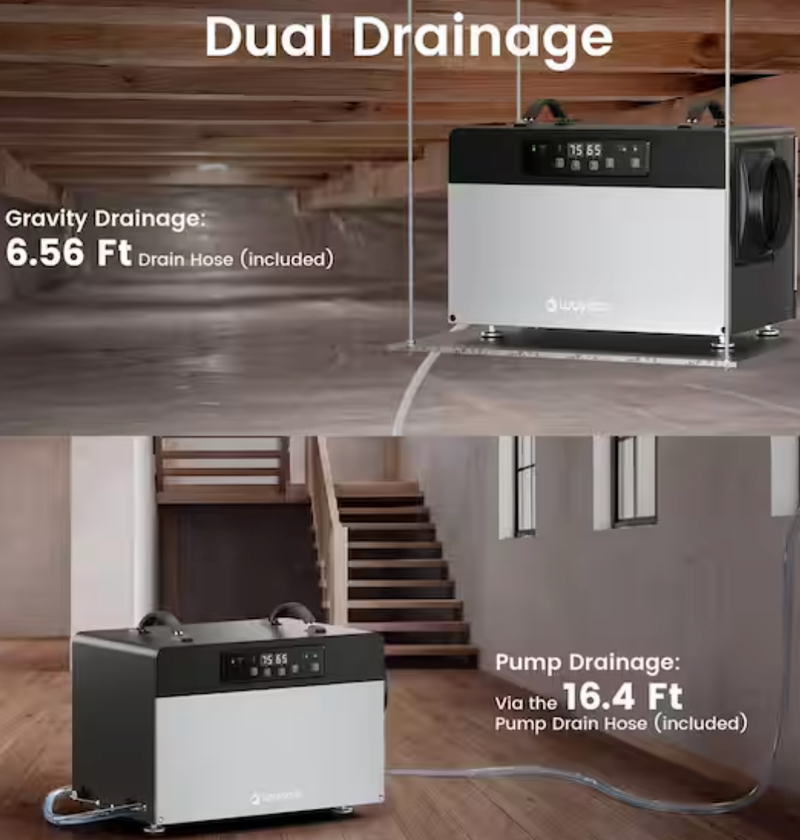Waykar 125 pt. 6500 sq. ft. Commercial Dehumidifier with Built-in Pump&Drain Hose for Crawl Space, Basement and Garage in Black -AFY2.0DPM