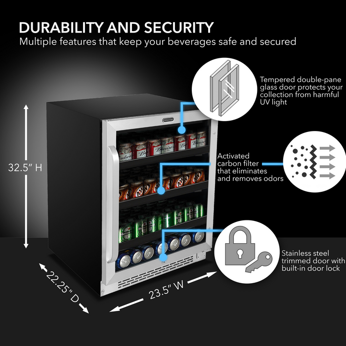 Whynter BBR-148SB 24 inch Built-In 140 Can Undercounter Stainless Steel Beverage Refrigerator with Reversible Door