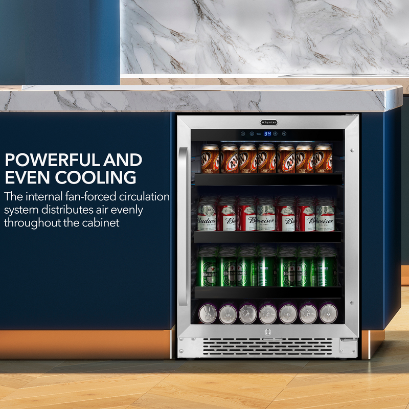 Whynter BBR-148SB 24 inch Built-In 140 Can Undercounter Stainless Steel Beverage Refrigerator with Reversible Door