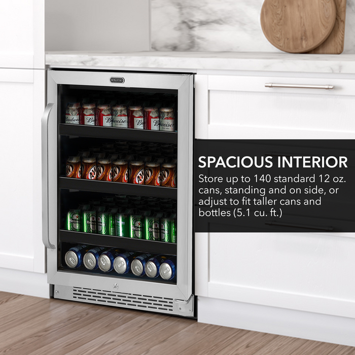 Whynter BBR-148SB 24 inch Built-In 140 Can Undercounter Stainless Steel Beverage Refrigerator with Reversible Door