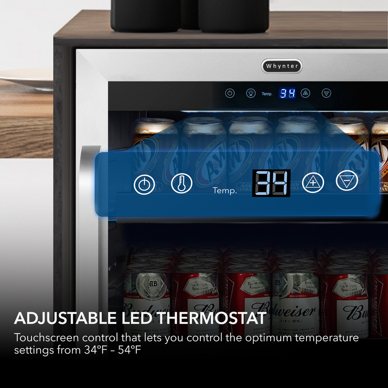 Whynter BBR-148SB 24 inch Built-In 140 Can Undercounter Stainless Steel Beverage Refrigerator with Reversible Door