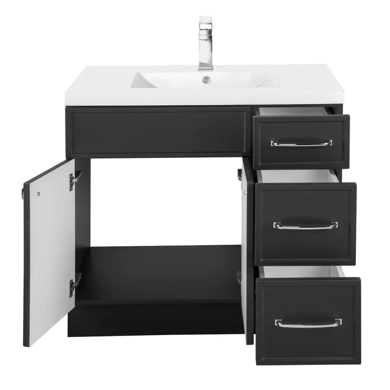 Cutler Manhattan 36” Black Single Sink Freestanding Bathroom Vanity MANBLK36RHT