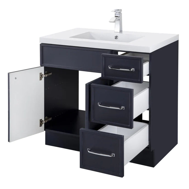 Cutler Manhattan 36” Blue Single Sink Freestanding Bathroom Vanity MANBLU36RHT