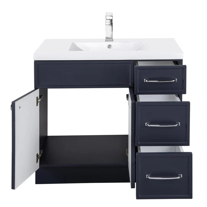 Cutler Manhattan 36” Blue Single Sink Freestanding Bathroom Vanity MANBLU36RHT