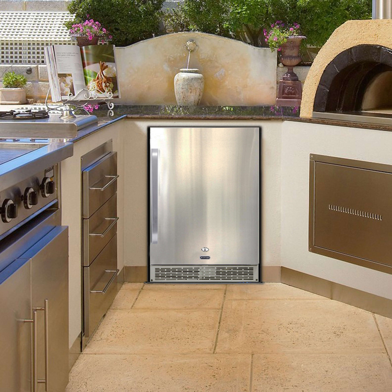 Whynter 24" Built-in Outdoor 5.3 cu.ft. Beverage Refrigerator Cooler Full Stainless Steel Exterior with Lock and Caster Wheels