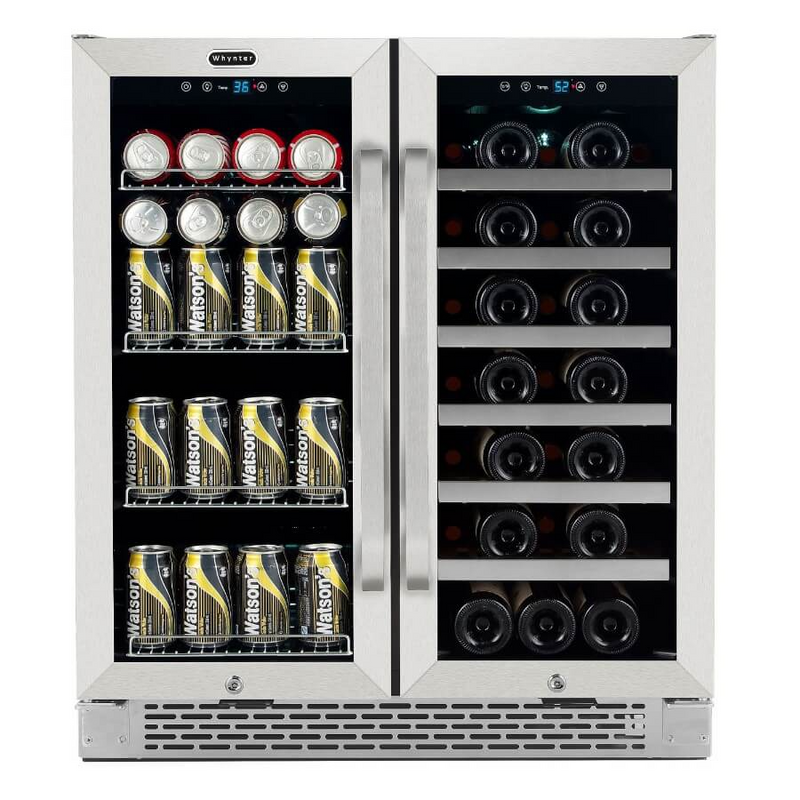 Whynter 30″ Built-In French Door Dual Zone 33 Bottle Wine Refrigerator 88 Can Beverage Center