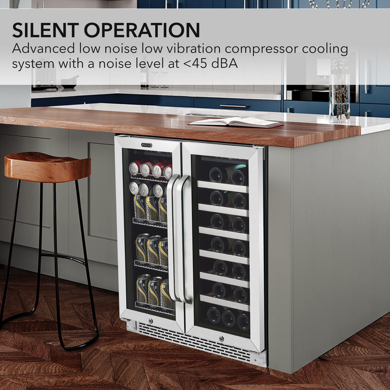 Whynter 30″ Built-In French Door Dual Zone 33 Bottle Wine Refrigerator 88 Can Beverage Center