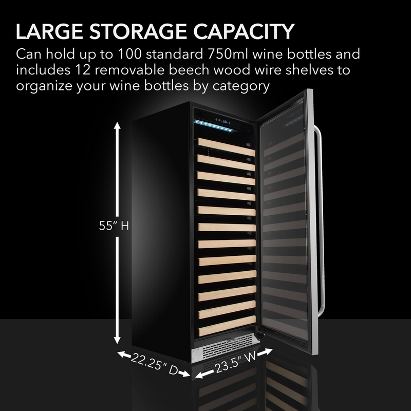 Whynter 100 Bottle Built-in Stainless Steel Compressor Wine Refrigerator with Display Rack and LED display