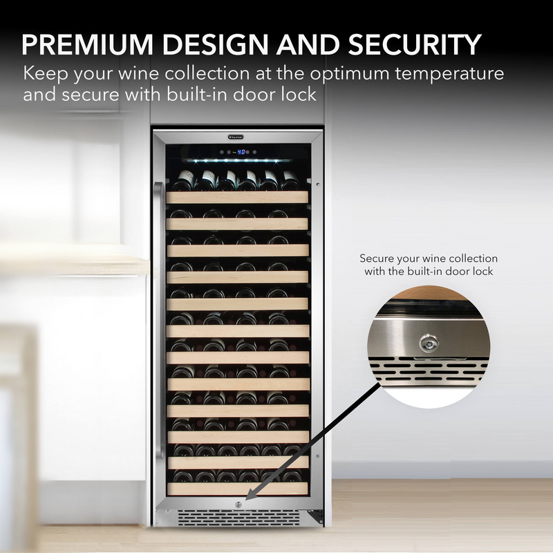 Whynter 100 Bottle Built-in Stainless Steel Compressor Wine Refrigerator with Display Rack and LED display