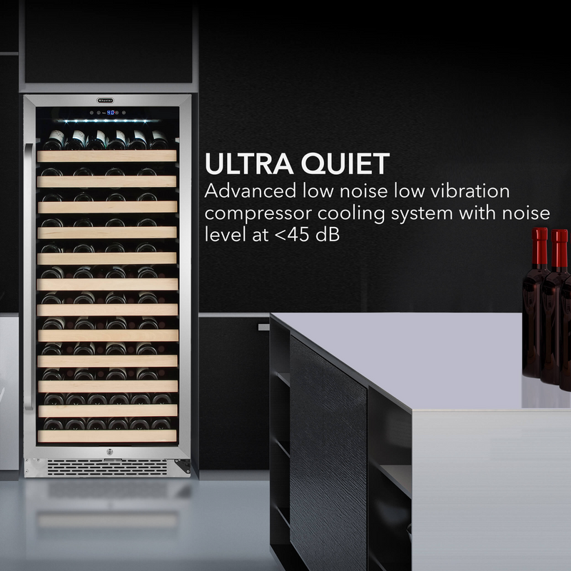 Whynter 100 Bottle Built-in Stainless Steel Compressor Wine Refrigerator with Display Rack and LED display