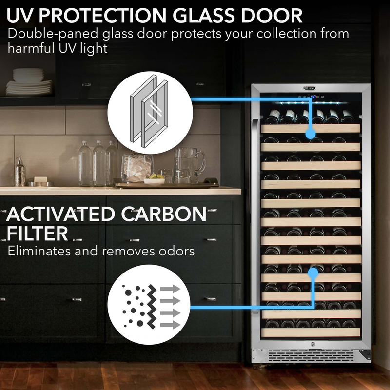 Whynter 100 Bottle Built-in Stainless Steel Compressor Wine Refrigerator with Display Rack and LED display