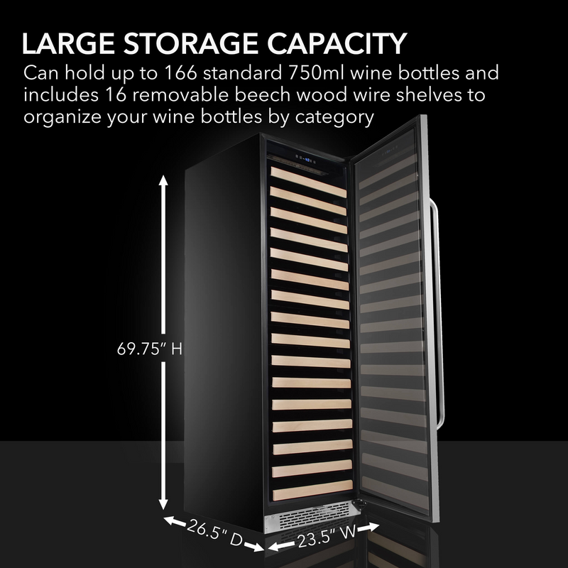 Whynter 166 Bottle Built-in Stainless Steel Compressor Wine Refrigerator with Display Rack and LED display