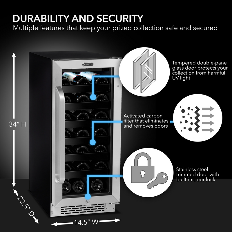 Whynter 15 inch Built-In 33 Bottle Undercounter Stainless Steel Wine Refrigerator