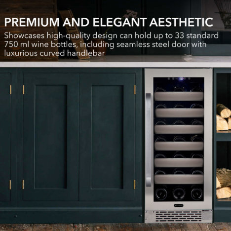 Whynter Elite 33 Bottle Seamless Stainless Steel Door Single Zone Built-in Wine Refrigerator