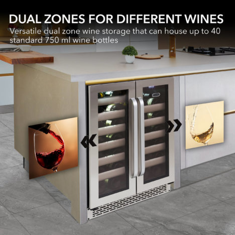 Whynter Elite 40 Bottle Seamless Stainless Steel Door Dual Zone Built-in Wine Refrigerator