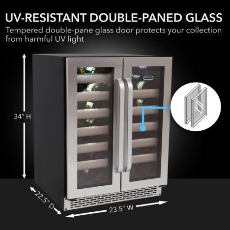 Whynter Elite 40 Bottle Seamless Stainless Steel Door Dual Zone Built-in Wine Refrigerator