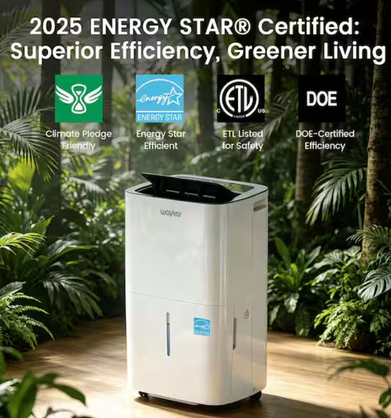 Waykar 150 pt. 7,500 sq. ft. Energy Star Dehumidifier with Pump, Auto Swing, Continuous Drain and Bucket for Basement in White - CHWA150PB