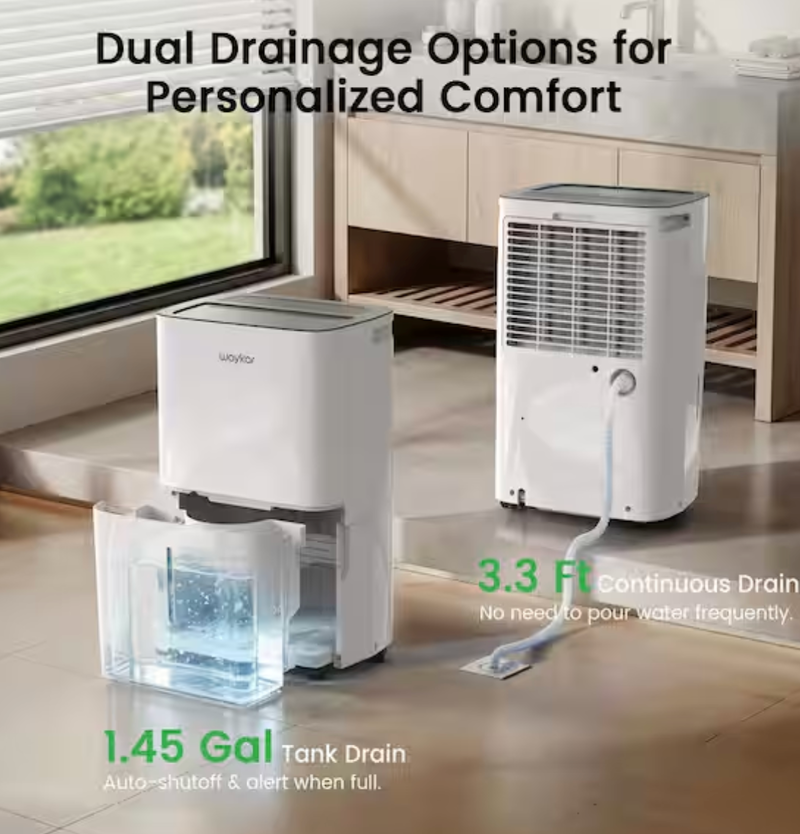 Waykar 150 pt. 7,500 sq. ft. Energy Star Dehumidifier with Pump, Auto Swing, Continuous Drain and Bucket for Basement in White - CHWA150PB