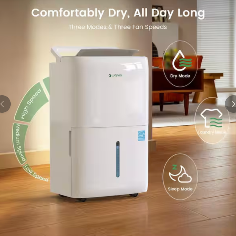 Waykar 120 pt. 6,000 sq. ft. Energy Star Dehumidifier for Basement with Drain Hose and Bucket for Basement, Bedroom in White - CTH120B
