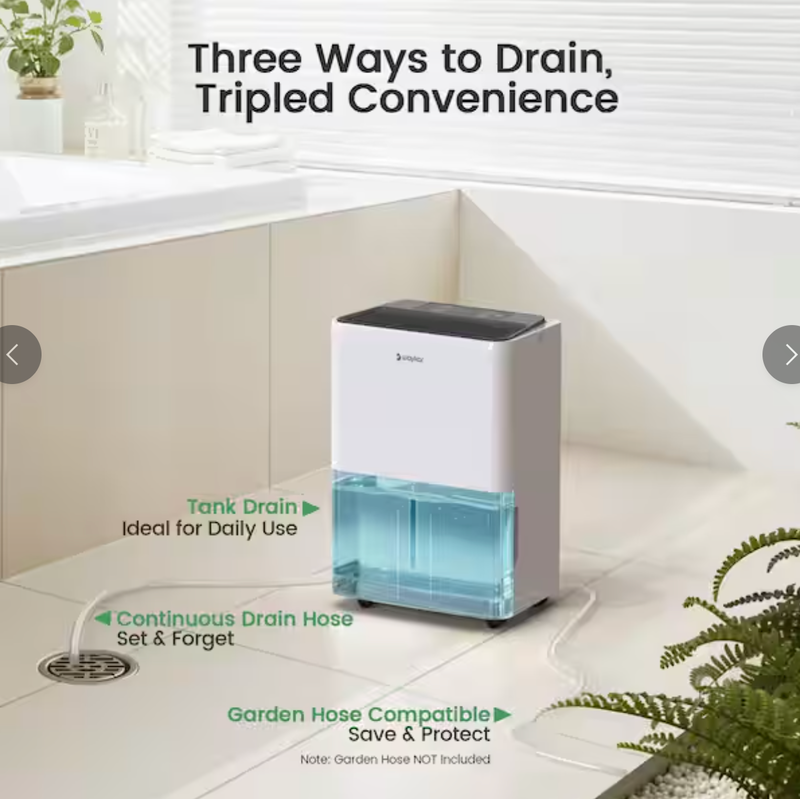 Waykar 30 pt. 2000 sq. ft. Energy Star Dehumidifier for Basement, Whole Room with Continuous Drain Hose and Bucket in White - CTH30C