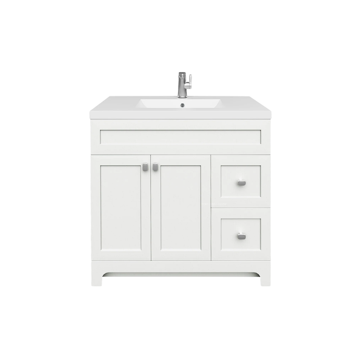 Cutler Daisy 36" Freestanding Cultured Marple Top Bathroom Vanity with Modern Shaker Doors