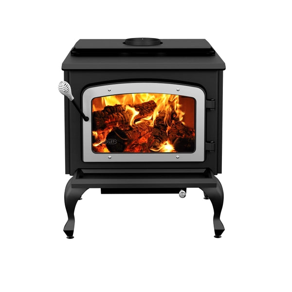 Drolet Escape 1800 Wood Burning Stove On Legs - Brushed Nickel Door DB03112