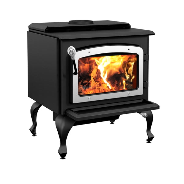 Drolet Escape 1800 Wood Burning Stove On Legs - Brushed Nickel Door DB03112