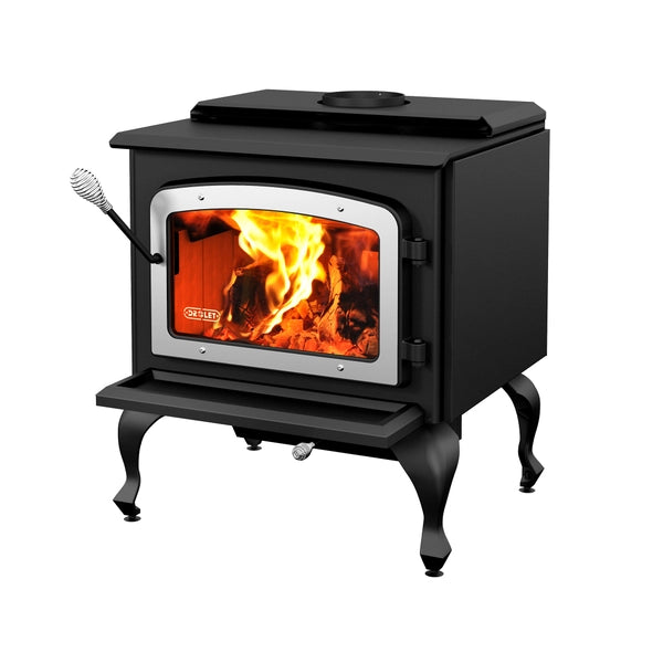 Drolet Escape 1800 Wood Burning Stove On Legs - Brushed Nickel Door DB03112