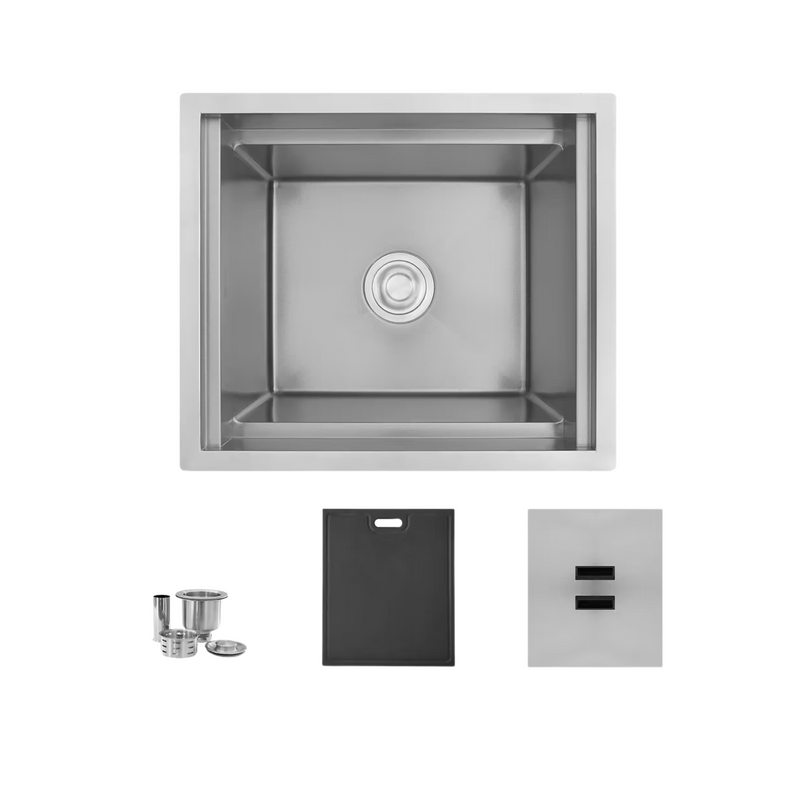 Stylish MORAINE 20" Dual Mount Workstation Single Bowl Outdoor Sink and Ice Chest with Dura-Tek and Accessories - E-120