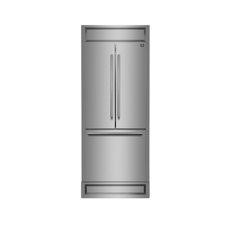 Forno GALLIPOLI 30" French Door 17.5 cu.ft. Stainless Steel Refrigerator with Modern Grill Trim Kit - FFFFD1974-35MG