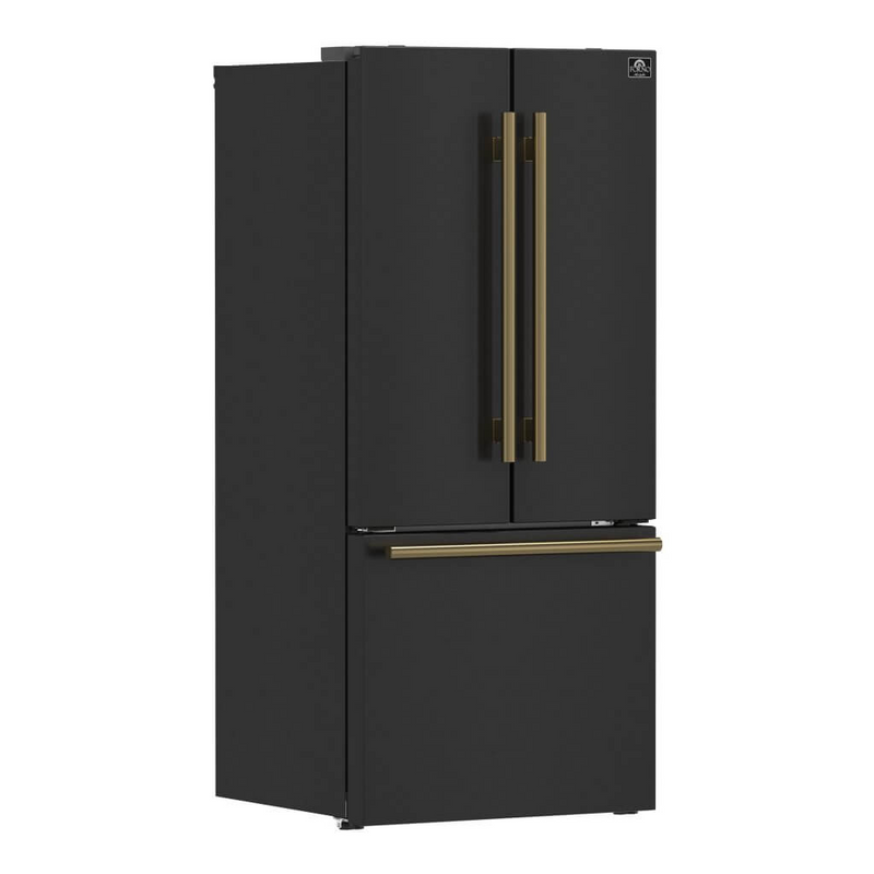 Forno Espresso GALLIPOLI 30" French Door 17.5 cu.ft. Stainless Steel Refrigerator in Black - FFFFD1974-31BLK