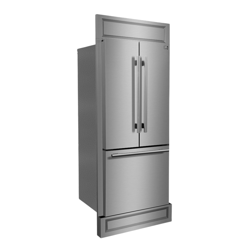 Forno GALLIPOLI 30" French Door 17.5 cu.ft. Stainless Steel Refrigerator with Modern Grill Trim Kit - FFFFD1974-35MG