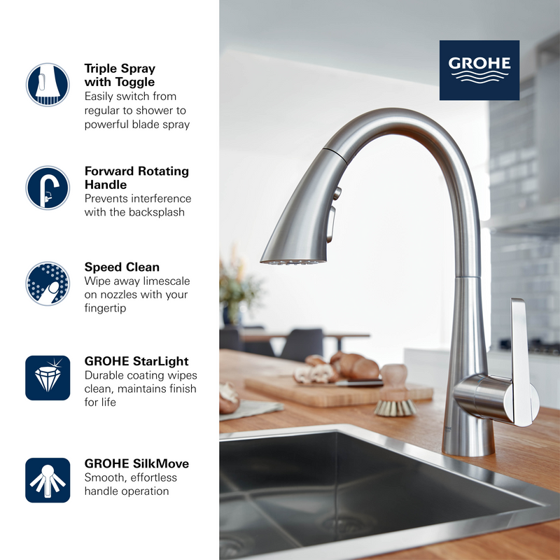 GROHE ZEDRA Single-Handle Pull Down Triple Spray Bar Faucet  1.75 GPM