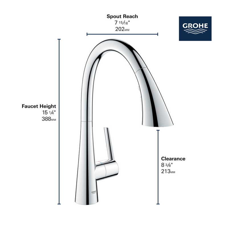 GROHE ZEDRA Single-Handle Pull Down Triple Spray Bar Faucet  1.75 GPM