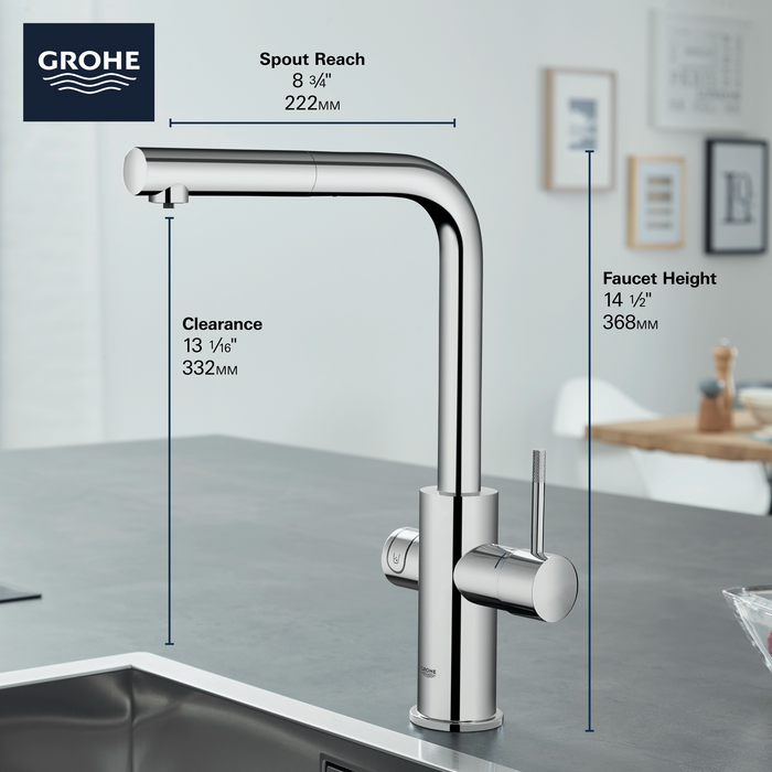 Grohe BLUE Single-Handle Pull-Out Kitchen Faucet Single Spray 1.75 GPM With Chilled & Sparkling Water