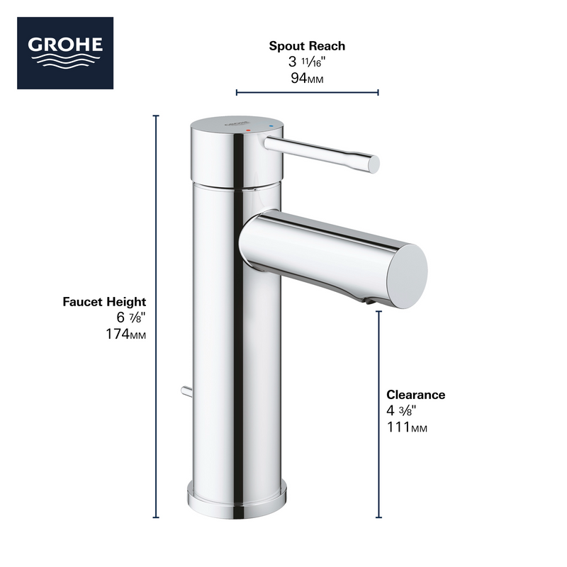 Grohe ESSENCE NEW Single Hole Single-Handle S-Size Bathroom Faucet 1.2 GPM