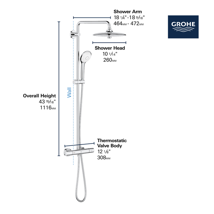 Grohe EUPHORIA 260 CoolTouch® Thermostatic Shower System, 1.75 gpm