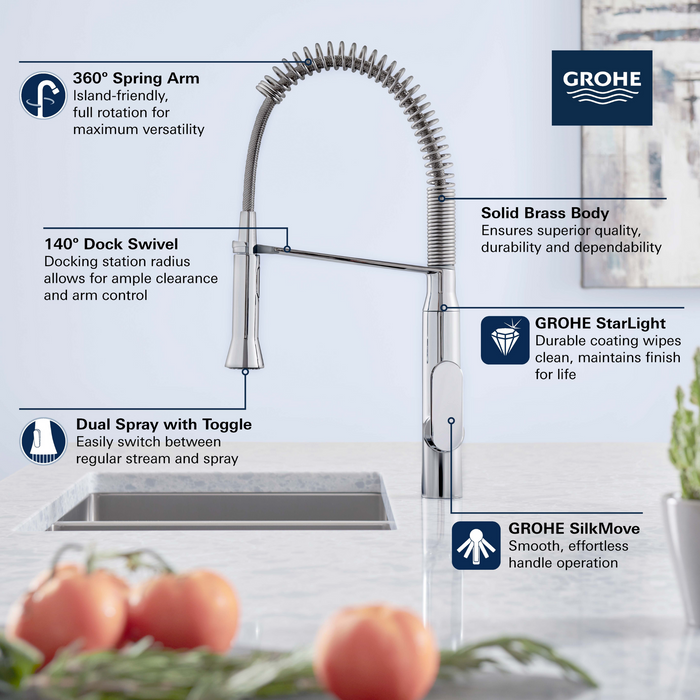 Grohe K7 Medium Single-Handle Semi-Pro Dual Spray Kitchen Faucet 1.75 GPM