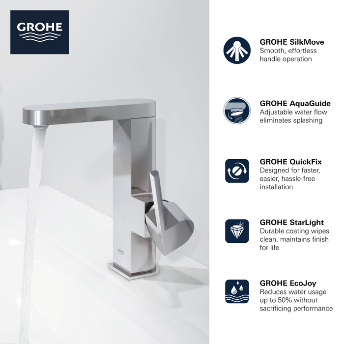 Grohe Plus Grohe PLUS Single Hole Single-Handle M-Size Bathroom Faucet 1.2 GPM — Rise