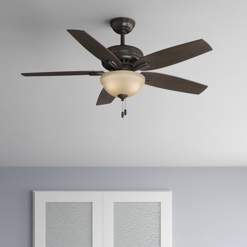 Hunter 52-Inch Newsome Frosted Amber Ceiling Fan with Light