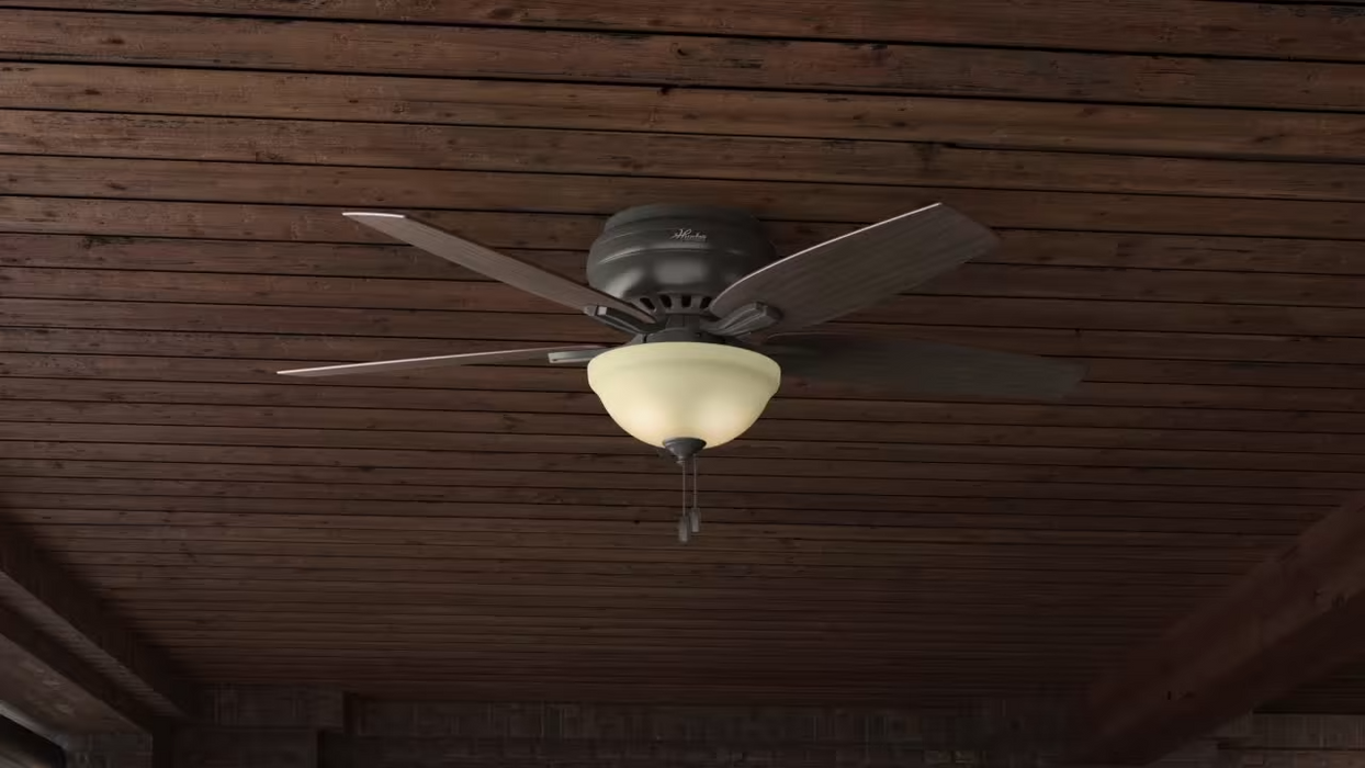 Hunter 52-Inch Newsome Low Profile Frosted Amber Ceiling Fan with Light