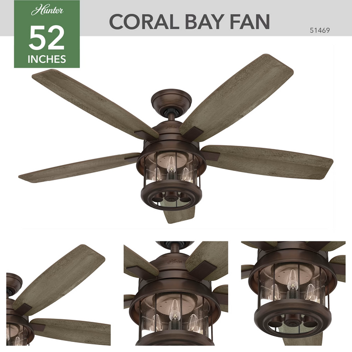 Hunter 52-inch Coral Bay Outdoor Ceiling Fan With Light
