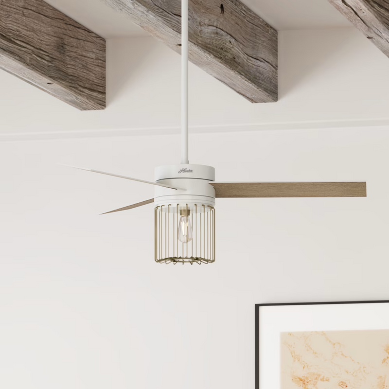 Hunter 52-inch Ronan Ceiling Fan with LED Light in Fresh White - Aged Oak