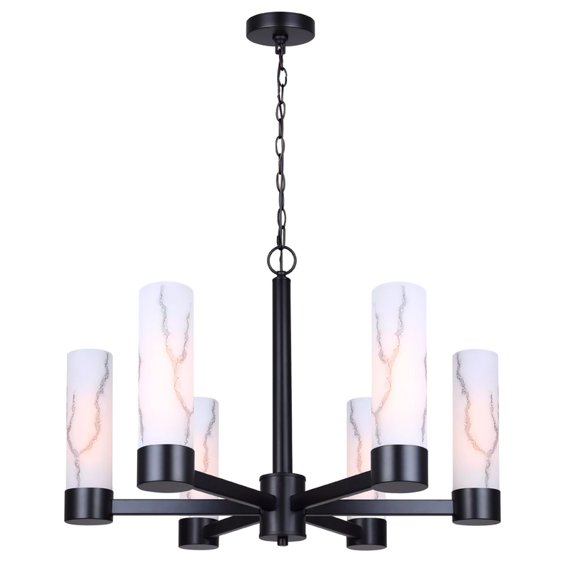 Canarm KRISTELLA Matte Black with 6 Marbled Glass Chandelier - ICH1153A06BK