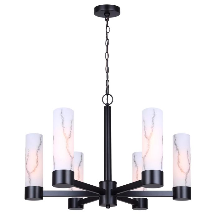 Canarm KRISTELLA Matte Black with 6 Marbled Glass Chandelier - ICH1153A06BK